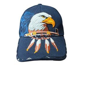Native Pride American Indian Eagle Pipe Shadow Blue Embroidered Cap Hat